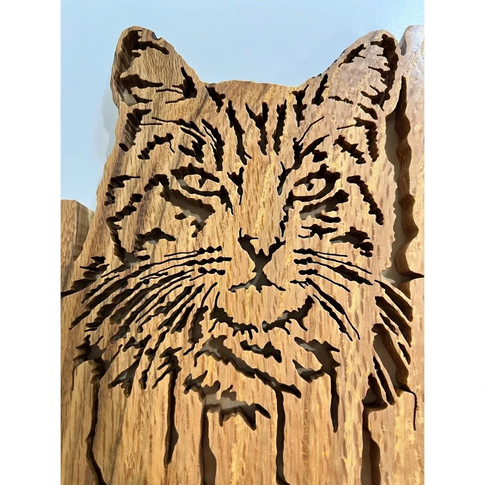 Vintage Wood Carved Cat Scroll Saw Art Cat Rustic Wall‎ Decor Handmade Lazer